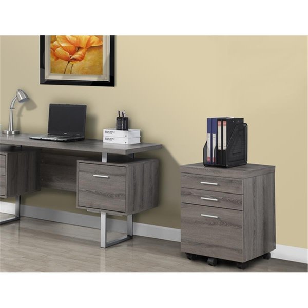 Monarch Specialties Dark Taupe Reclaimed-Look 3 Drawer File Cabinet - Castors MO442649